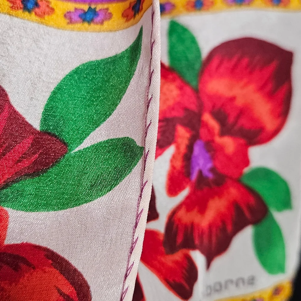 Vintage Liz Claiborne Colorful Floral Print Silk Rectangular Long Scarf